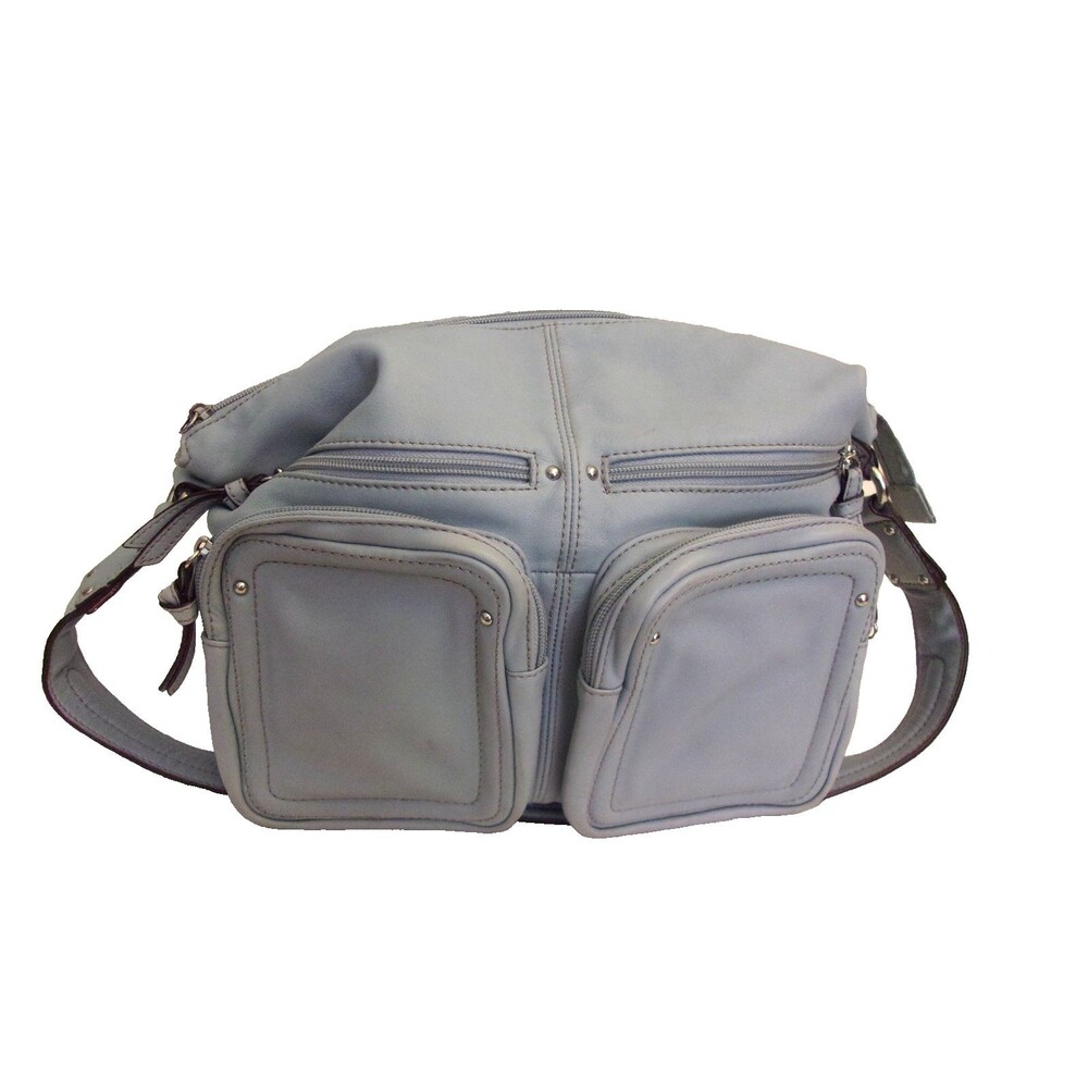 Tignanello Leather Shoulder Bag Blue Gray Silver Hardware Studs